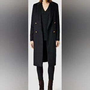 AllSaints Womens Baye Wool Blend Double-Breasted Coat Gold Buttons US 4 UK 8